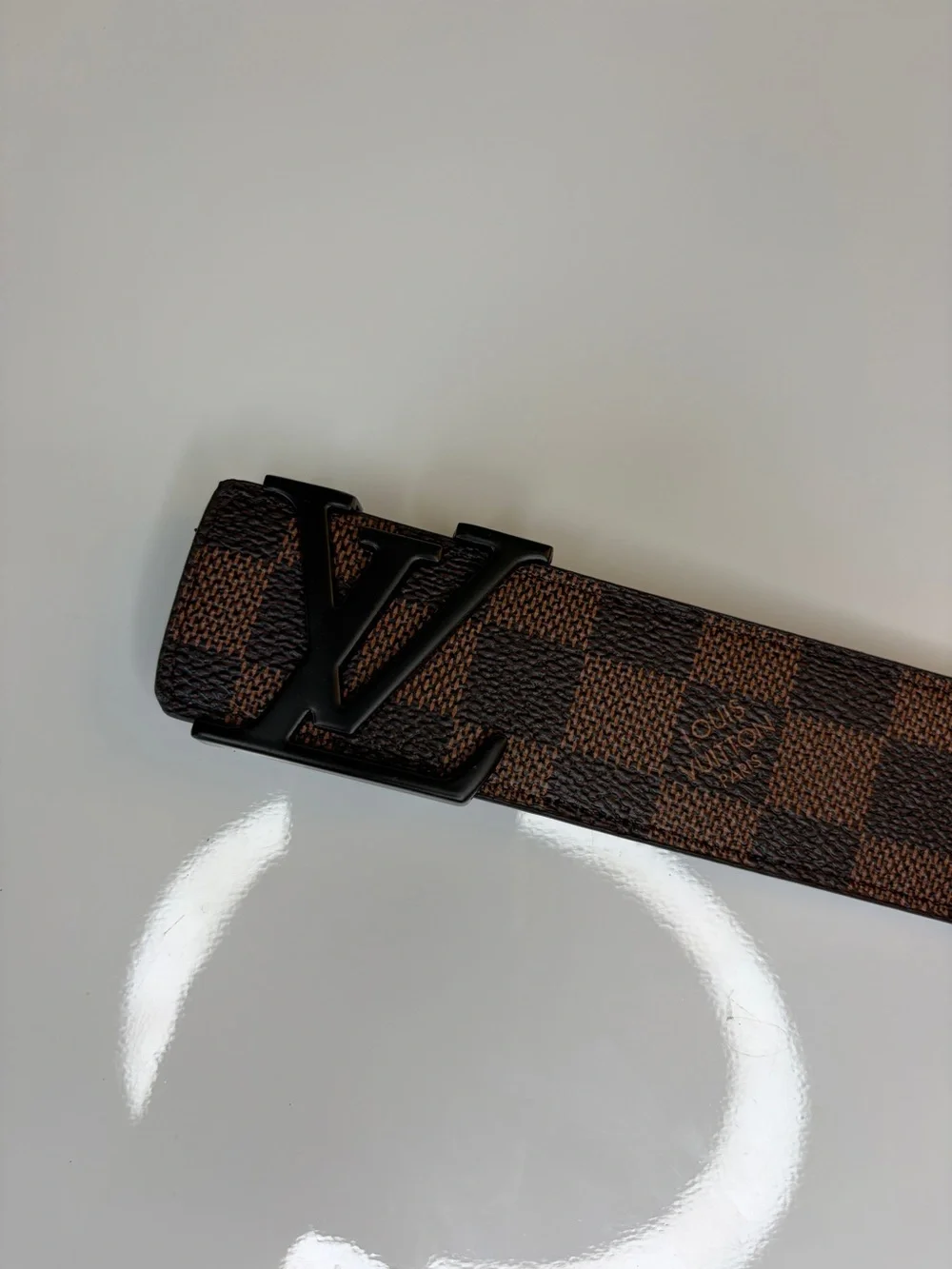 Mens Brown Checkered Genuine Leather Belt Fits Waist 33-35
